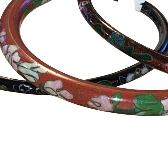 Set Of 3 Vintage Floral Cloisonné Bangles - Picture 3 of 4